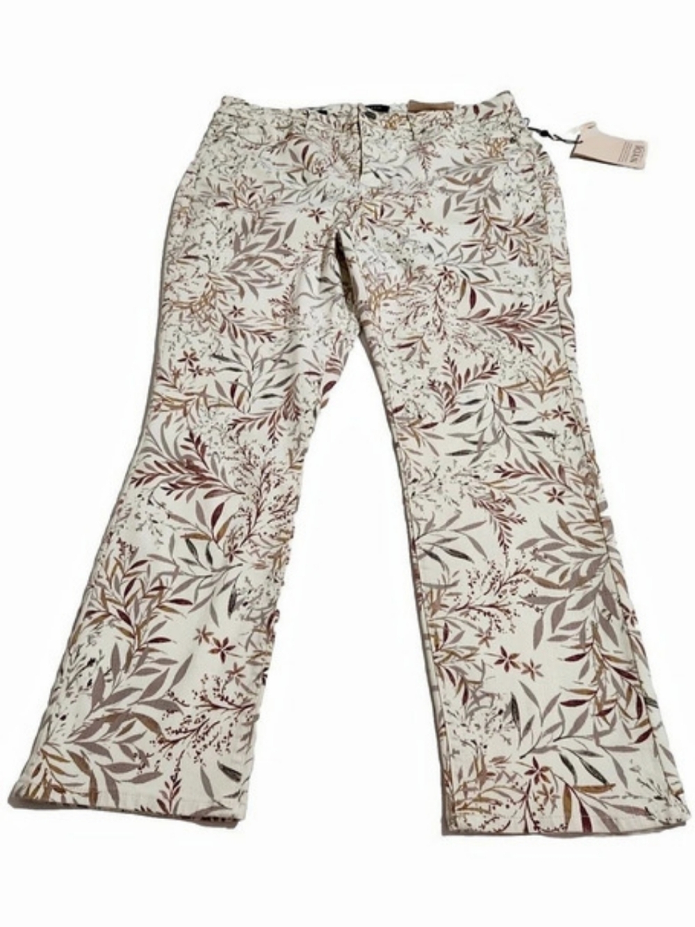 NYDJ Women's Size 14P Slim Leg Jeans Cream Beige Leaf Leaves Floral Stretch 07